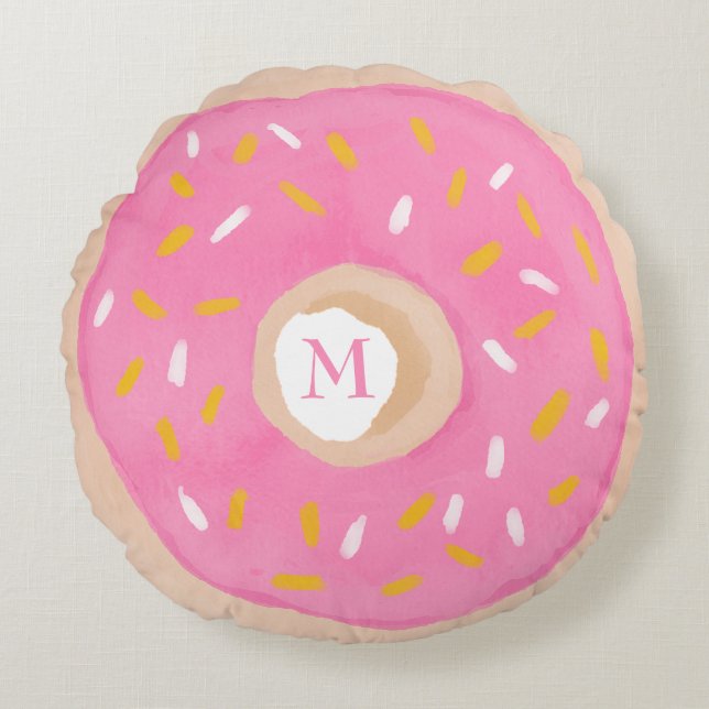 Watercolor Donut Round Pillow (Front)