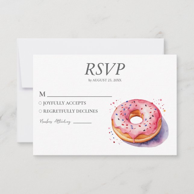 Watercolor Donut RSVP Card Wedding Sweet Doughnut  (Front)