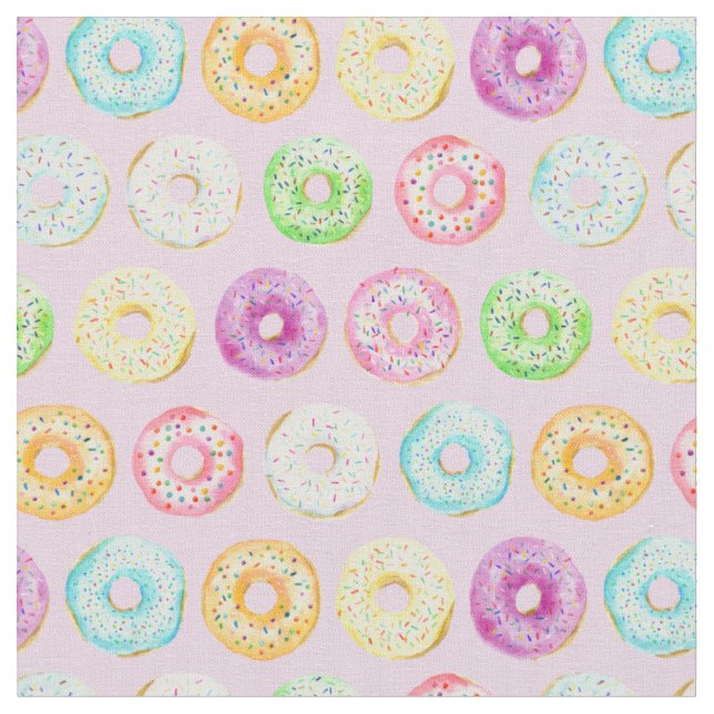 Watercolor Donut Sprinkles Pattern Fabric (Close Up)