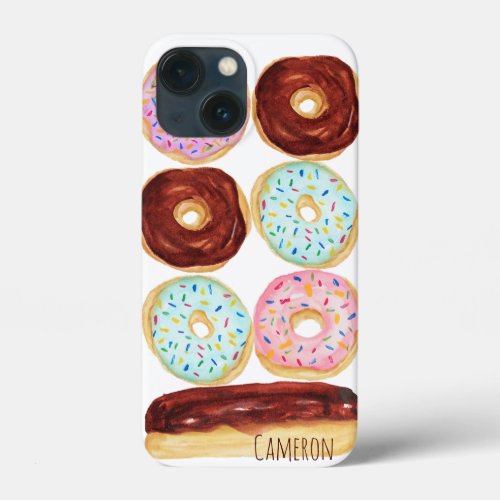 Watercolor Donut Sprinkles Pink Blue Chocolate Fun iPhone 13 Mini Case