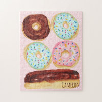 Watercolor Donut Sprinkles Polka Dots Family Name Jigsaw Puzzle