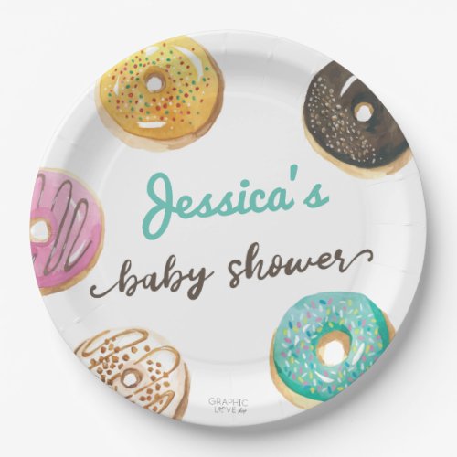Watercolor Donut Sweet Baby Shower Personalized Paper Plates