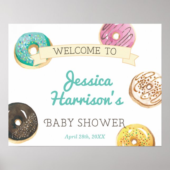 Watercolor Donut Sweet Baby Shower Welcome Poster (Front)