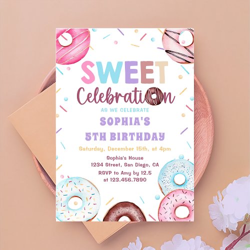 Watercolor Donut Sweet Birthday Party Invitation