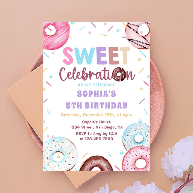 Watercolor Donut Sweet Birthday Party Invitation (Creator Uploaded)