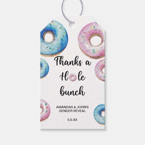 Watercolor Donut thanks a hole bunch gender reveal Gift Tags