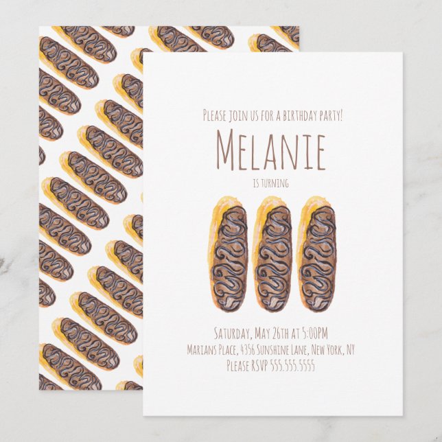 Watercolor Donut Third Birthday Sweet Eclairs Invitation (Front/Back)