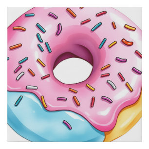 Watercolor Donut with Icing and Sprinkles on White Faux Canvas Print