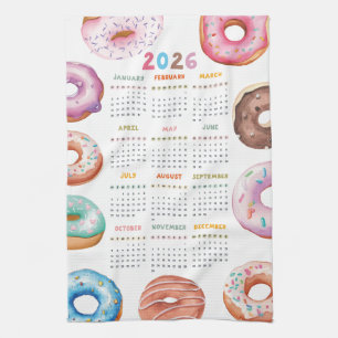 Watercolor Donuts 2026 Calendar Kitchen Towel