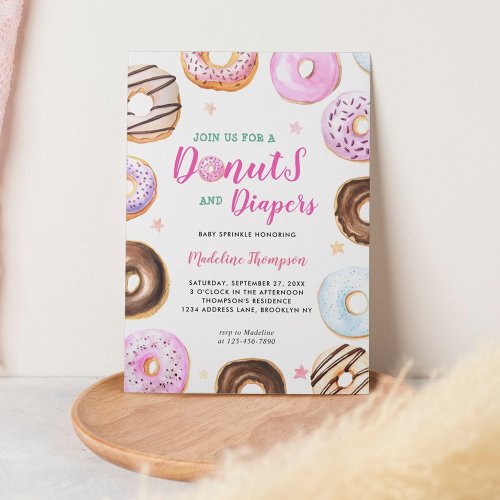Watercolor Donuts and Diapers Baby Shower Invitation