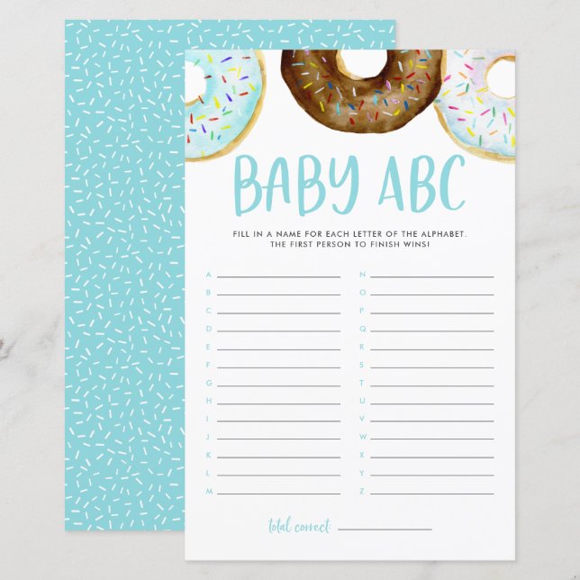 Watercolor Donuts Baby ABC Baby Shower Game (Front/Back)