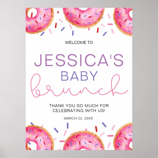 Watercolor Donuts Baby Girl brunch Poster (Front)
