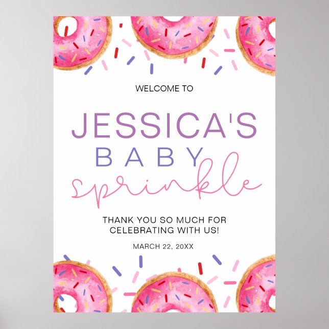 Watercolor Donuts Baby Girl Sprinkle Shower  Poster (Front)