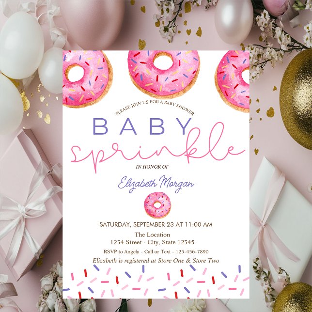 Watercolor Donuts Baby Sprinkle Girl Baby Shower Invitation (Creator Uploaded)