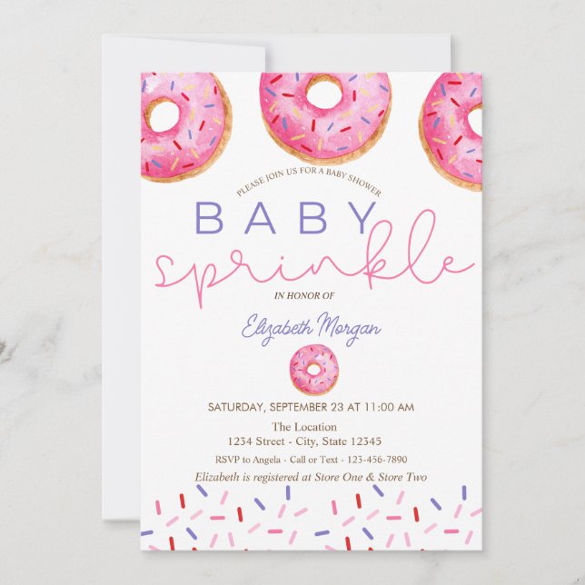 Watercolor Donuts Baby Sprinkle Girl Baby Shower Invitation (Front)