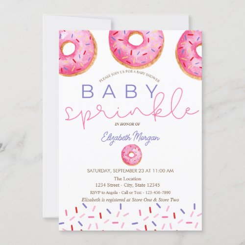 Watercolor Donuts Baby Sprinkle Girl Baby Shower Invitation