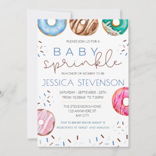 Watercolor Donuts Baby Sprinkle Shower  Invitation