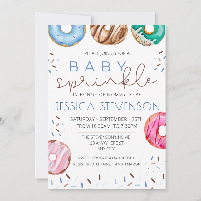 Watercolor Donuts Baby Sprinkle Shower  Invitation (Front)