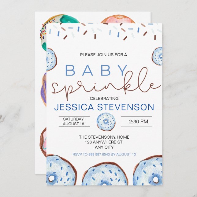 Watercolor Donuts Baby Sprinkle Shower  Invitation (Front/Back)