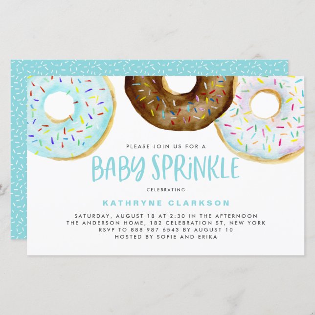 Watercolor Donuts Boy Baby Sprinkle Invitation (Front/Back)