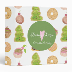 Watercolor Donuts Christmas Recipe 3 Ring Binder
