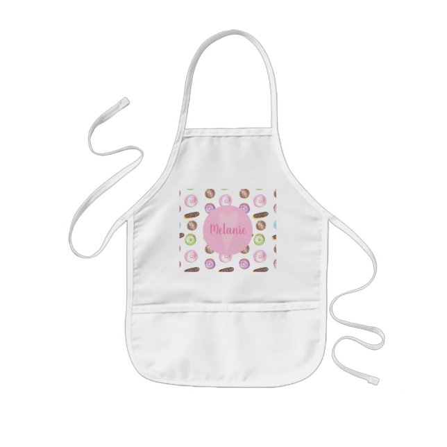 Watercolor Donuts Eclairs Name Kids' Apron (Front)