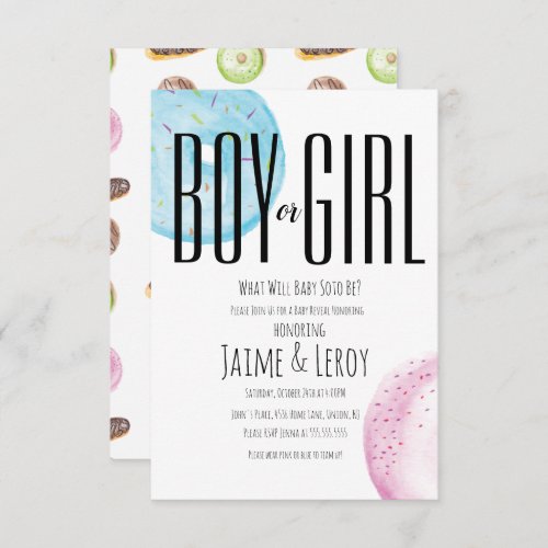 Watercolor Donuts Gender Reveal Hand Painted Invit Invitation