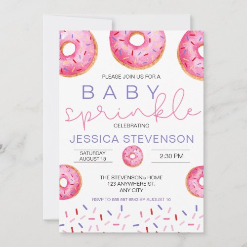 Watercolor Donuts girl Baby Sprinkle Shower  Invitation