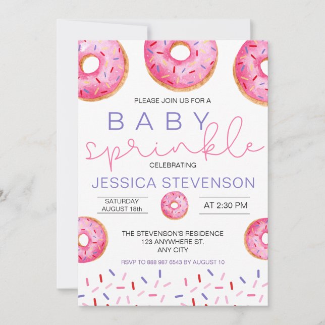 Watercolor Donuts girl Baby Sprinkle Shower  Invitation (Front)