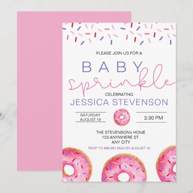 Watercolor Donuts girl Baby Sprinkle Shower  Invitation (Front/Back)