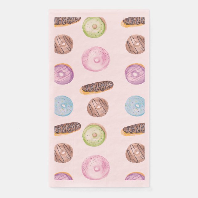 Watercolor Donuts Hand Painted Patterned Pink Paper Guest Towels (Front)
