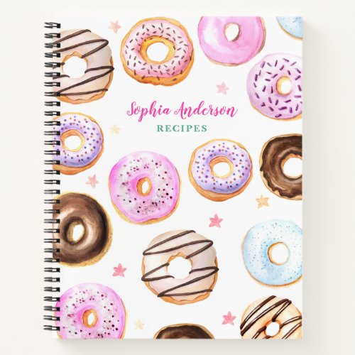Watercolor Donuts Pastry Baking Kitchen Recipe Notebook