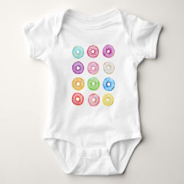 Watercolor donuts pattern baby bodysuit (Front)
