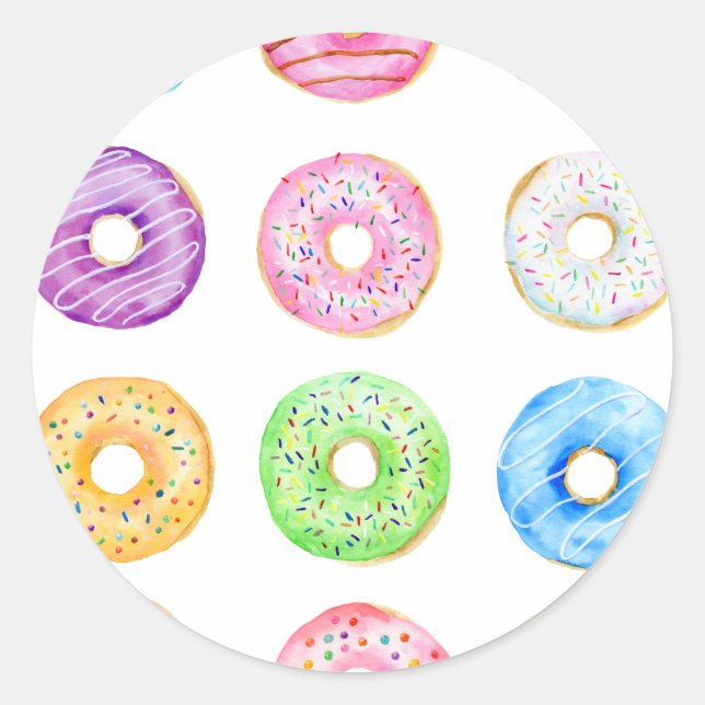 Watercolor donuts pattern classic round sticker (Front)