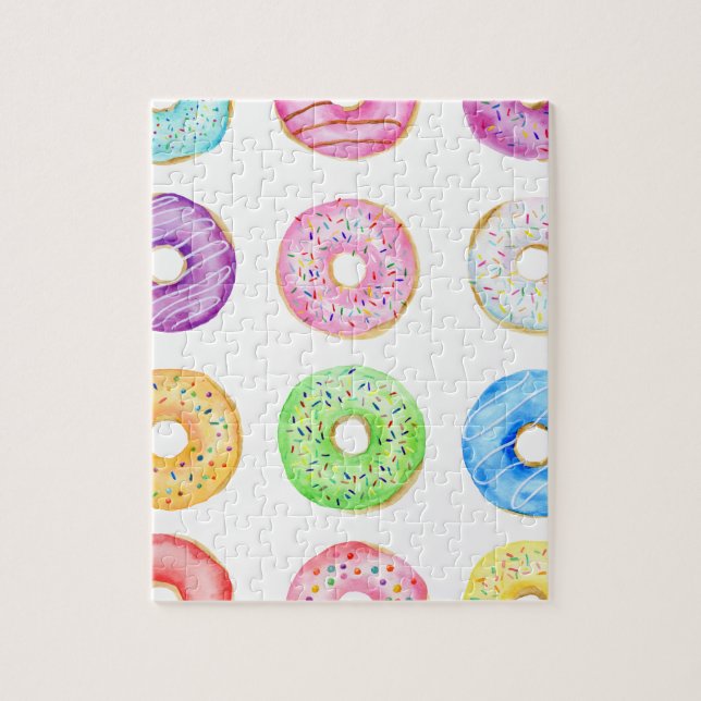 Watercolor donuts pattern jigsaw puzzle (Vertical)