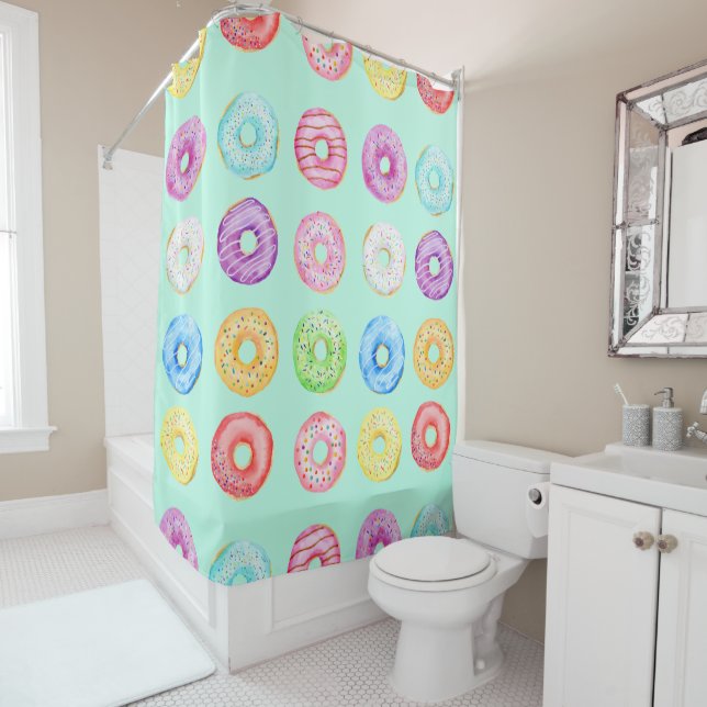 Watercolor Donuts Shower Curtain (In Situ)