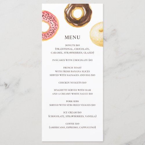 Watercolor donuts Simple bakery cafe dessert Menu