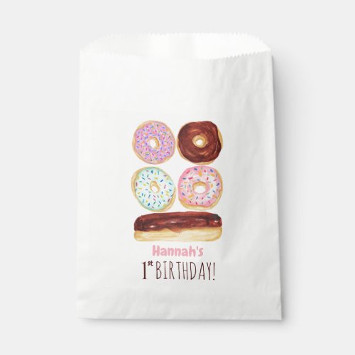 Watercolor Donuts Sprinkles Pink Blue Fun Birthday Favor Bag