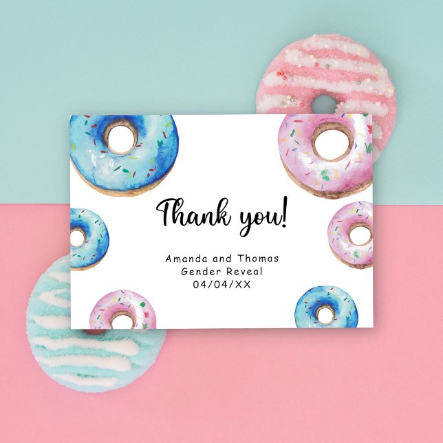 Watercolor donuts thank you gender reveal card (Creator Uploaded)