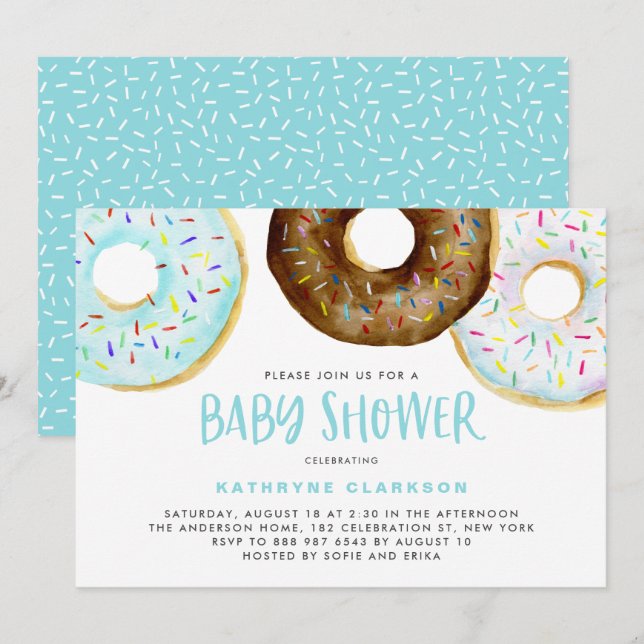 Watercolor Donuts with Sprinkles Boy Baby Shower Invitation (Front/Back)