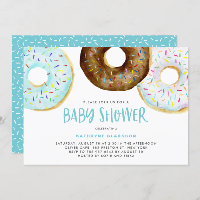 Watercolor Donuts With Sprinkles Boy Baby Shower Invitation Zazzle Com