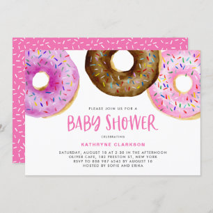 Watercolor Donuts with Sprinkles Girl Baby Shower Invitation