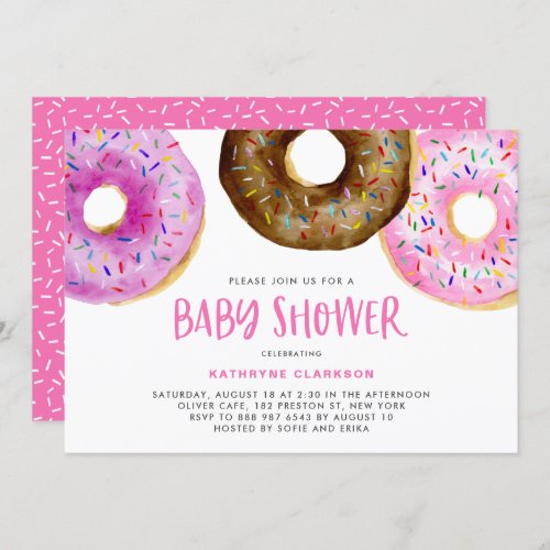 Watercolor Donuts with Sprinkles Girl Baby Shower Invitation