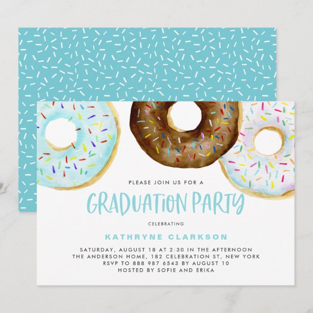 Watercolor Donuts with Sprinkles Graduation Party Invitation (Front/Back)