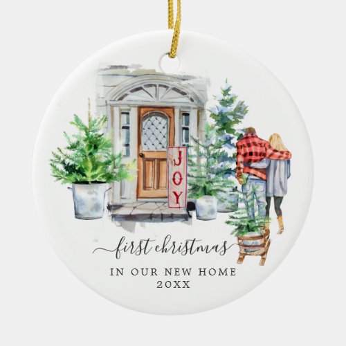 Watercolor Door  First Christmas New Home Ceramic Ornament