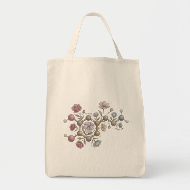 Watercolor Dopamine Molecule Floral Neurodiversity Tote Bag (Front)
