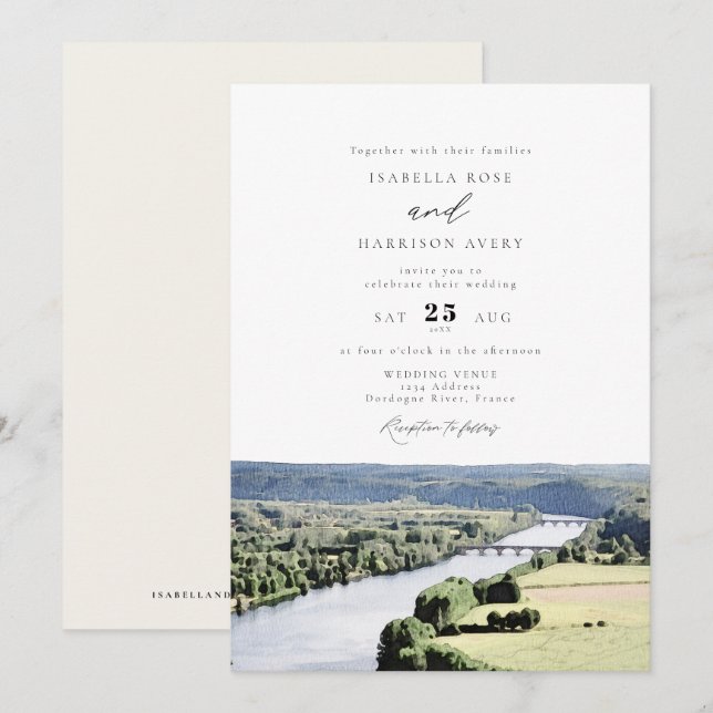 Watercolor Dordogne River South France Wedding Invitation (Front/Back)