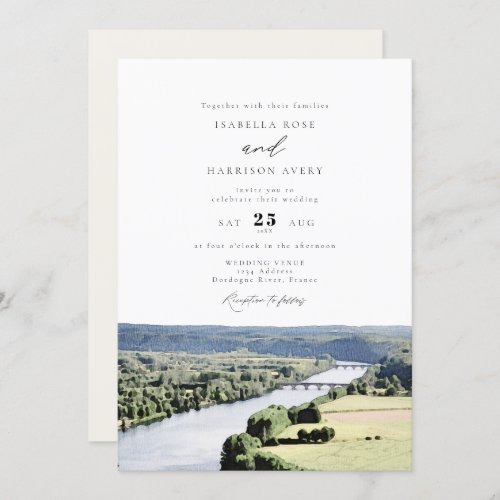 Watercolor Dordogne River South France Wedding Invitation