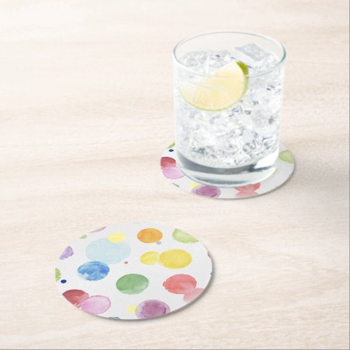 Watercolor Dots 1 Round Paper Coaster