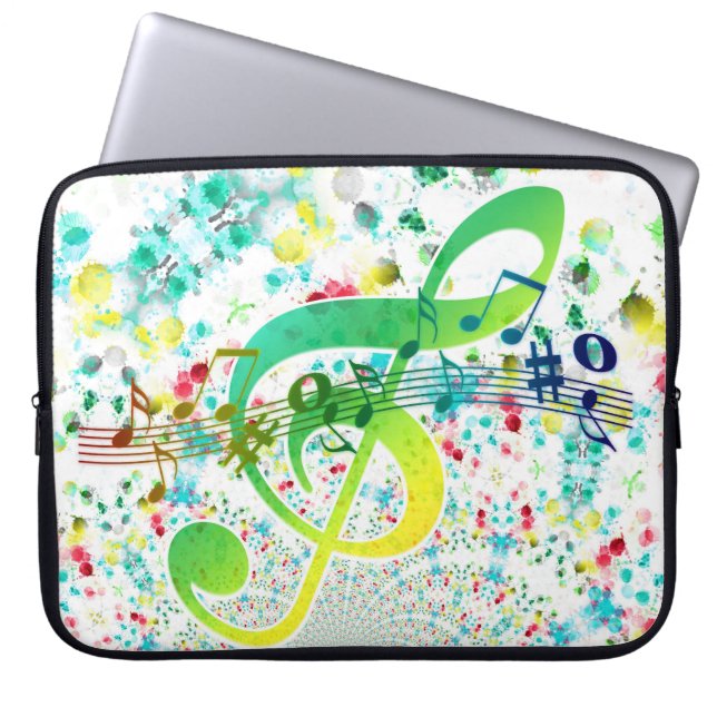 Watercolor Dots And Green Clef Laptop Sleeve (Front)